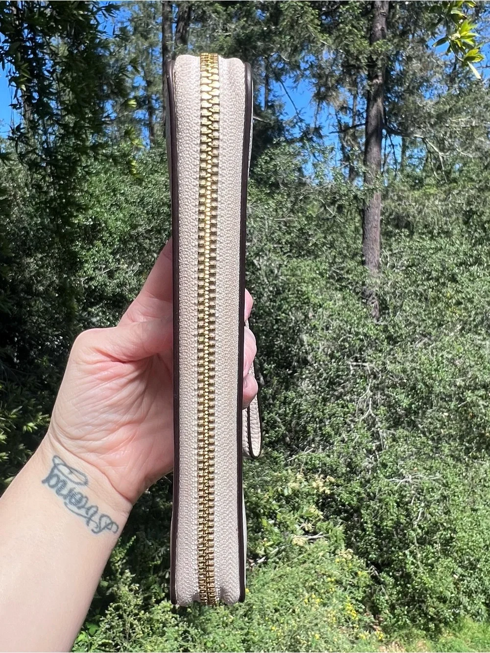 COACH Long Zip-Around White Pebble Leather Wallet with Gold Hardware AUTHENTIC